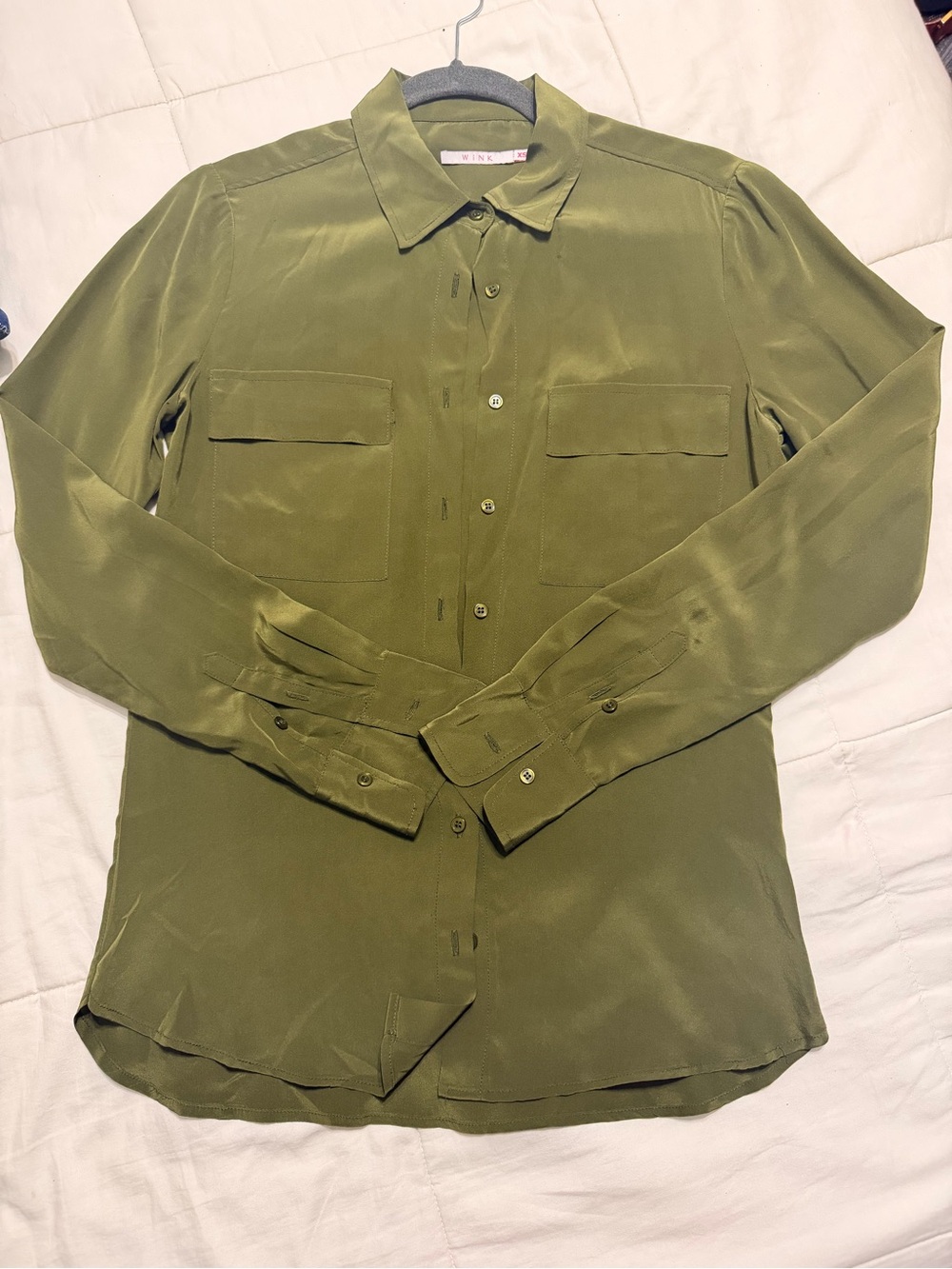 Wink Olive Green Silk Dress Shirt sz XS
